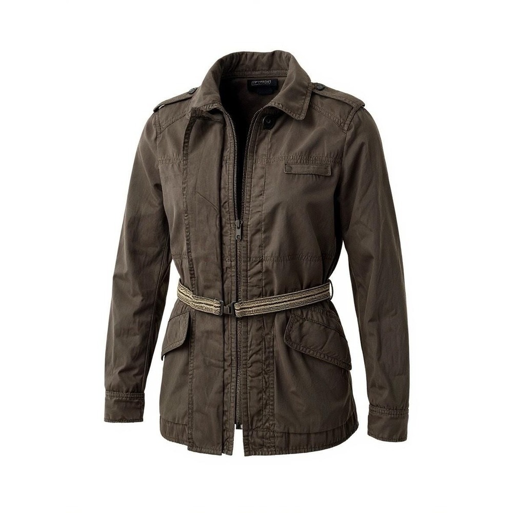Comptoir Des Cotonniers Jacket Womens 34 Brown Belted Utility Field Cotton Linen